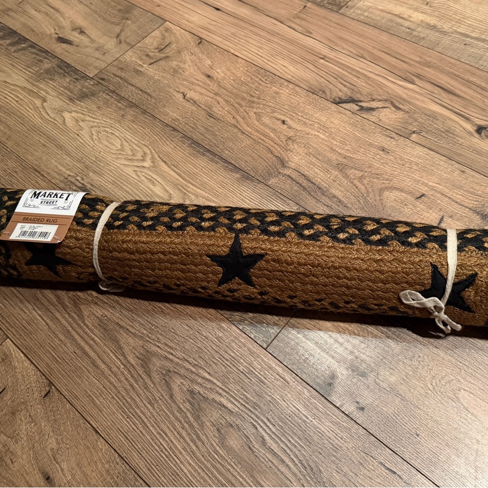 Black and Brown Star Pattern Braided Rug NEW - Picture 2 of 10